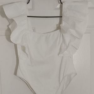 Meek by Shoedazzle White Ruffled Bodysuit